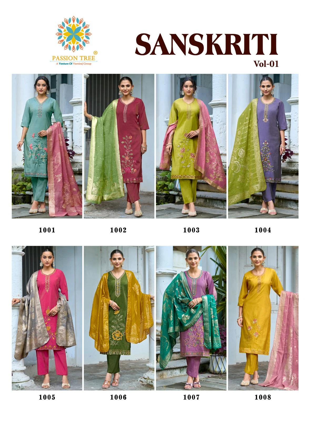 Sanskriti Vol-1 Roman Shimmer Silk Straight Kurti With Pant & Dupatta 9