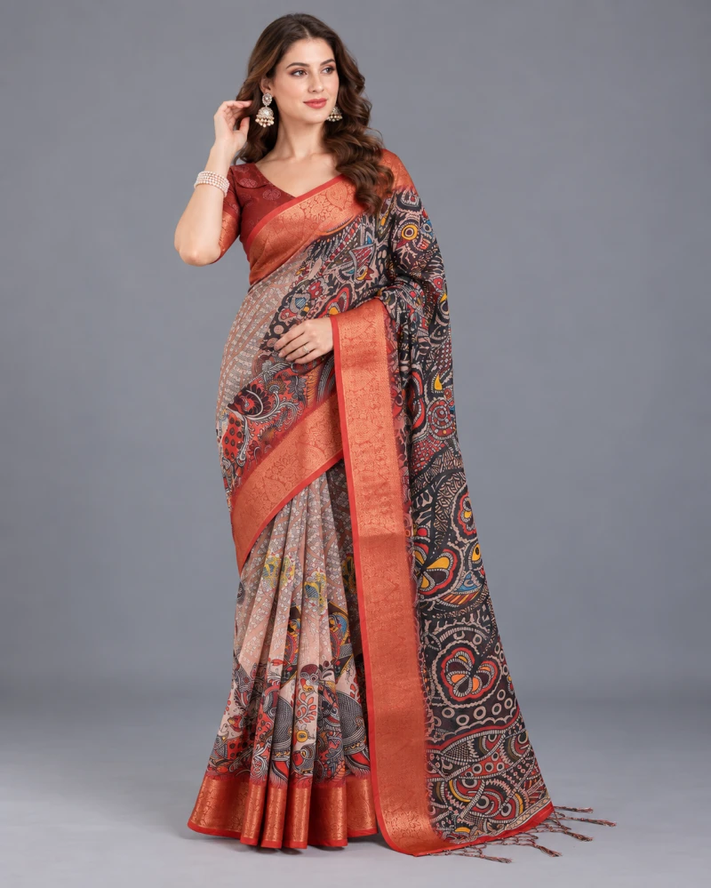 Schc Swara H Linen Zari Border Saree Collection 5