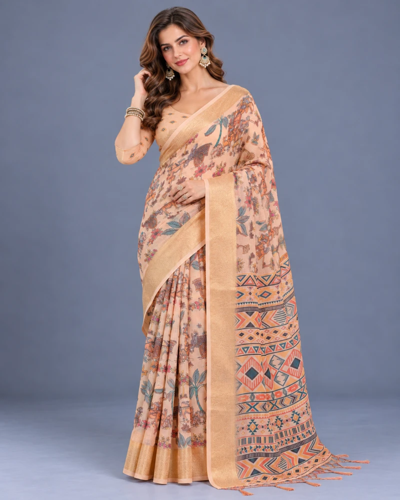 Schc Swara H Linen Zari Border Saree Collection 6