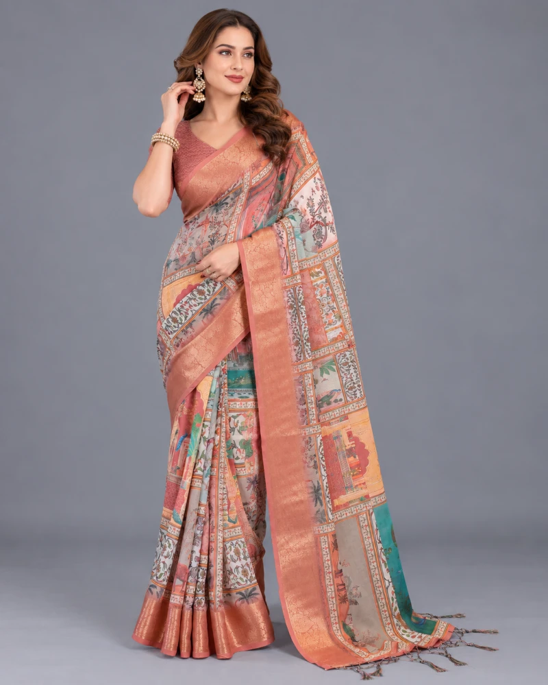 Schc Swara H Linen Zari Border Saree Collection 8