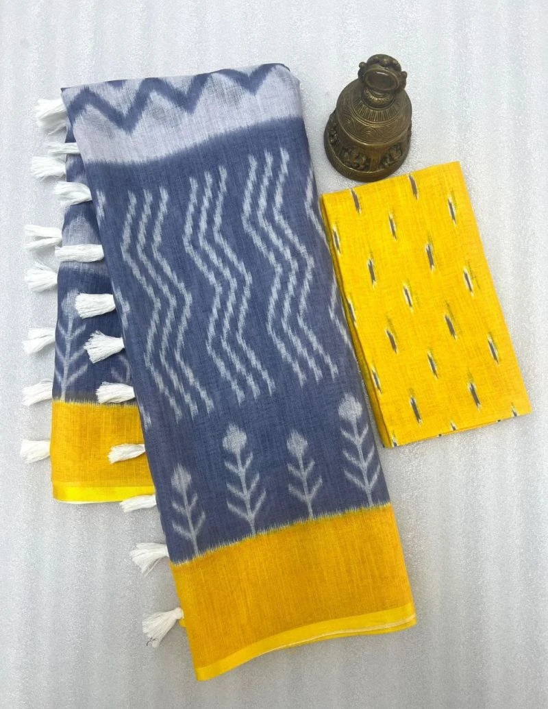 Sckr Ikkat E Linen Woven Ikkat Printed Saree Collection 9