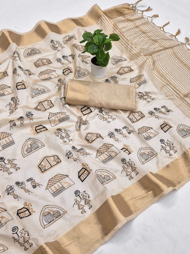 Scwt Warli B Assam Silk Embroidered Saree Collection 3