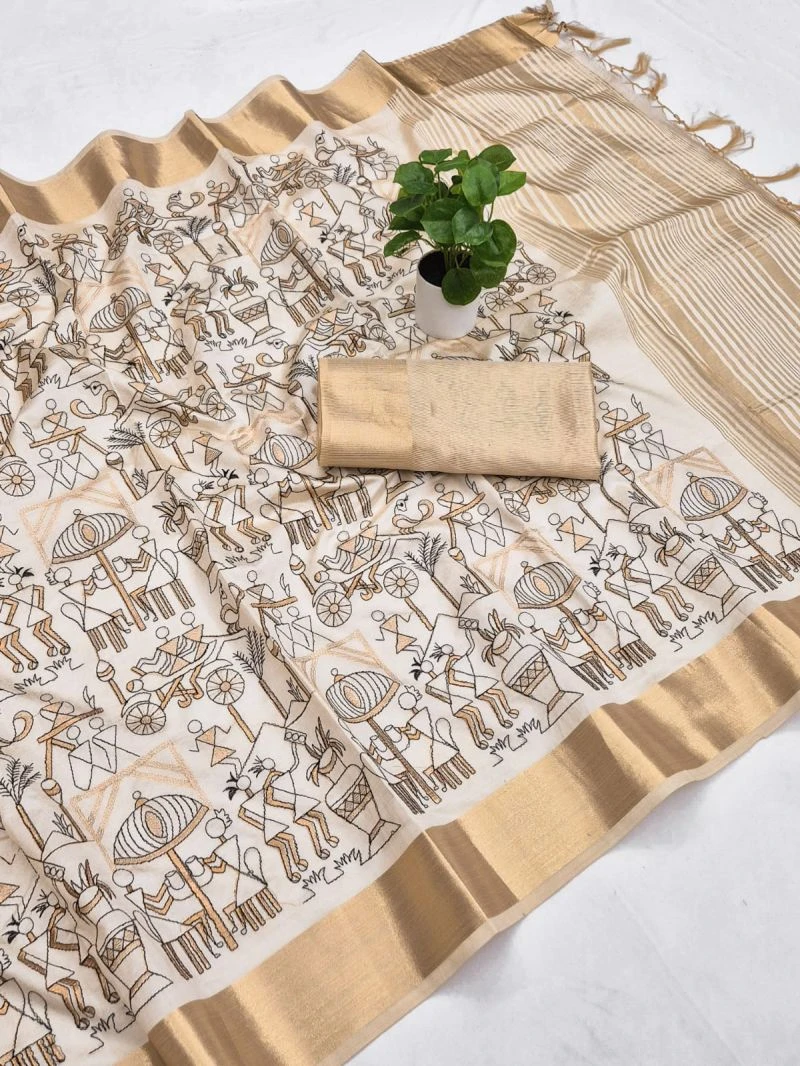 Scwt Warli B Assam Silk Embroidered Saree Collection 4