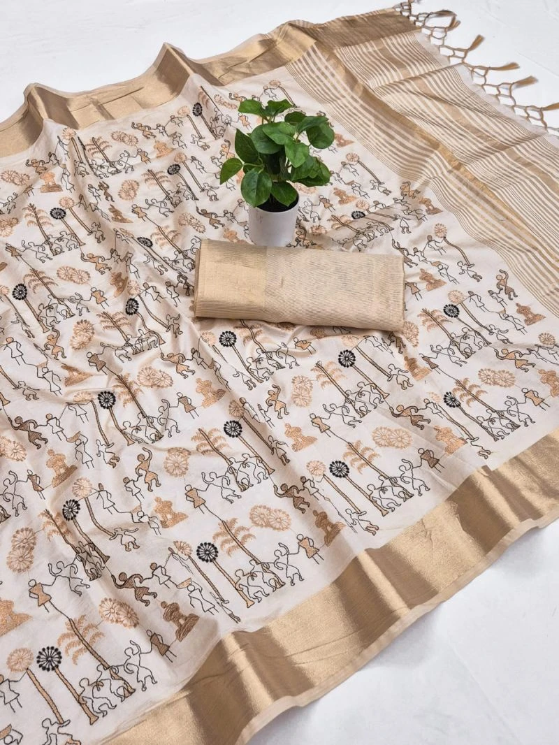 Scwt Warli B Assam Silk Embroidered Saree Collection 5