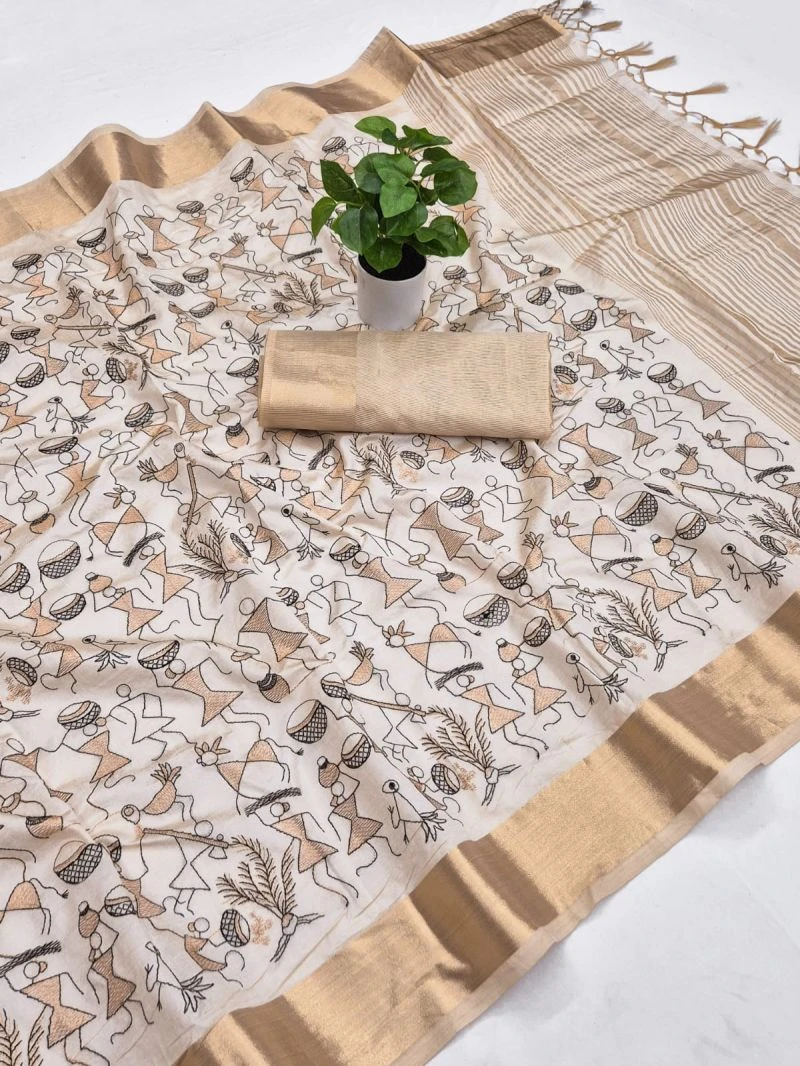 Scwt Warli B Assam Silk Embroidered Saree Collection 6