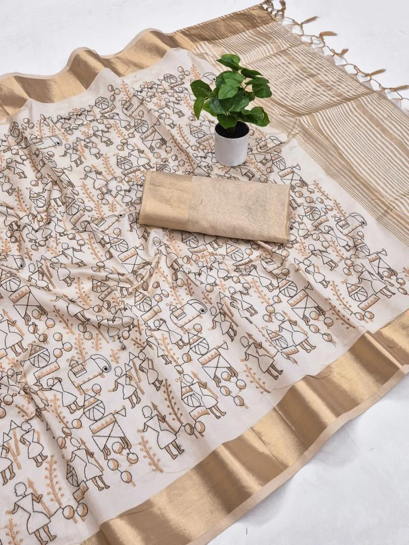 Scwt Warli B Assam Silk Embroidered Saree Collection 7