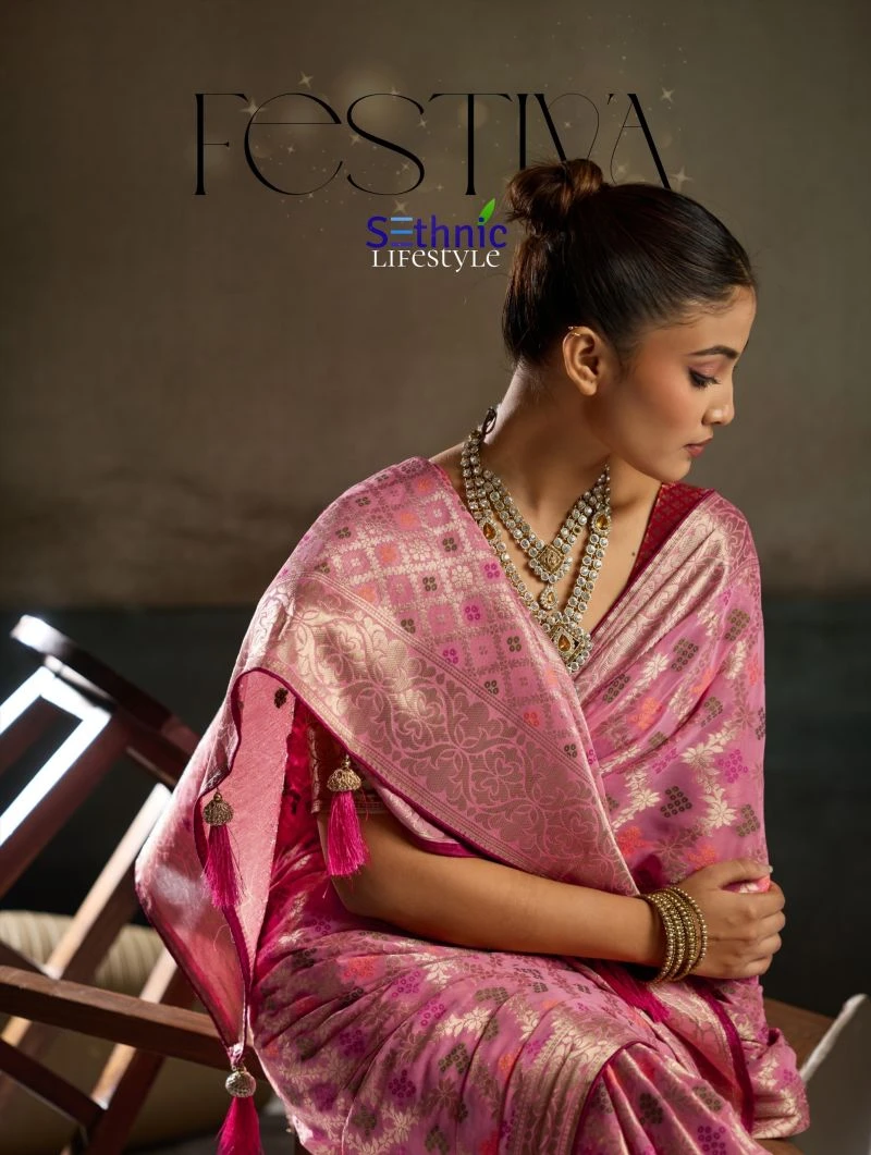 Sethnic Festiva Khadi Georgette Hand Dyed Meenakari Work Saree Collection