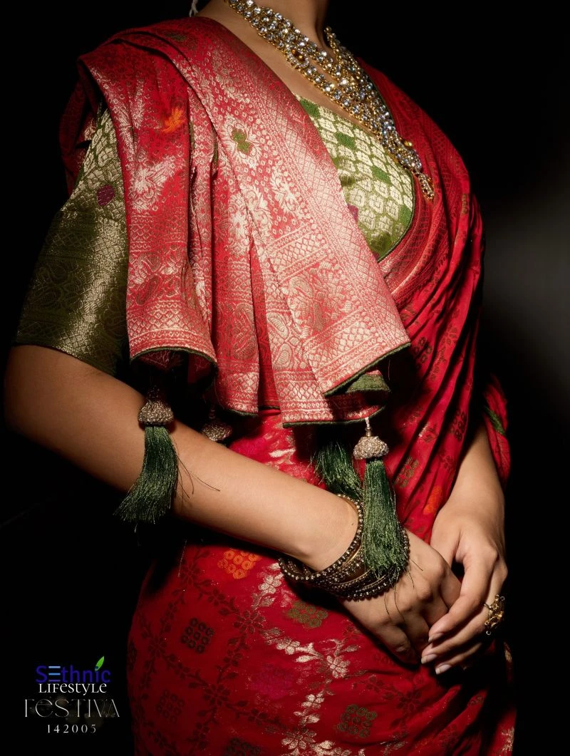 Sethnic Festiva Khadi Georgette Hand Dyed Meenakari Work Saree Collection 6