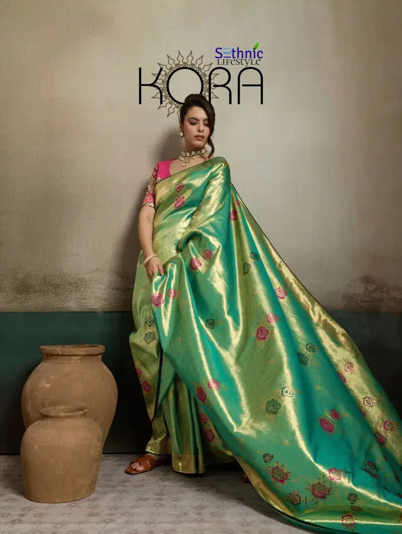 Sethnic Kora Tissue Banarasi Silk Jacquard With Meenakari Work Saree Collection 1