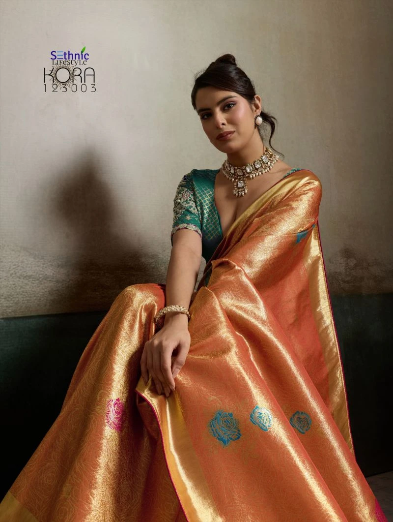 Sethnic Kora Tissue Banarasi Silk Jacquard With Meenakari Work Saree Collection 10