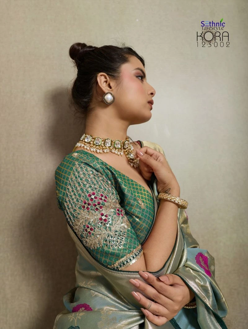 Sethnic Kora Tissue Banarasi Silk Jacquard With Meenakari Work Saree Collection 12