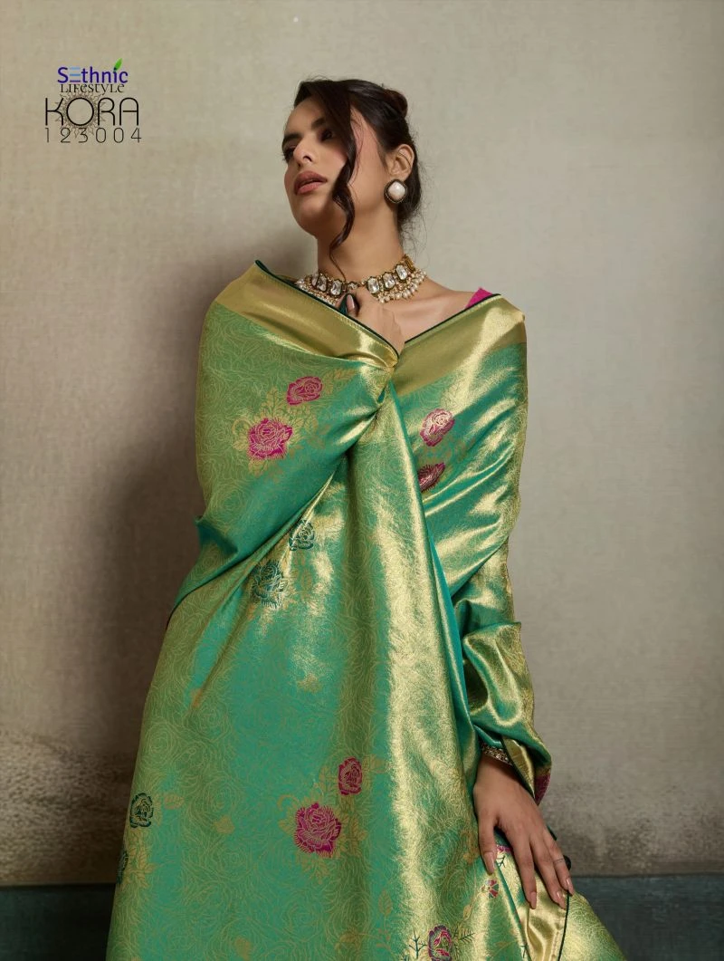 Sethnic Kora Tissue Banarasi Silk Jacquard With Meenakari Work Saree Collection 13