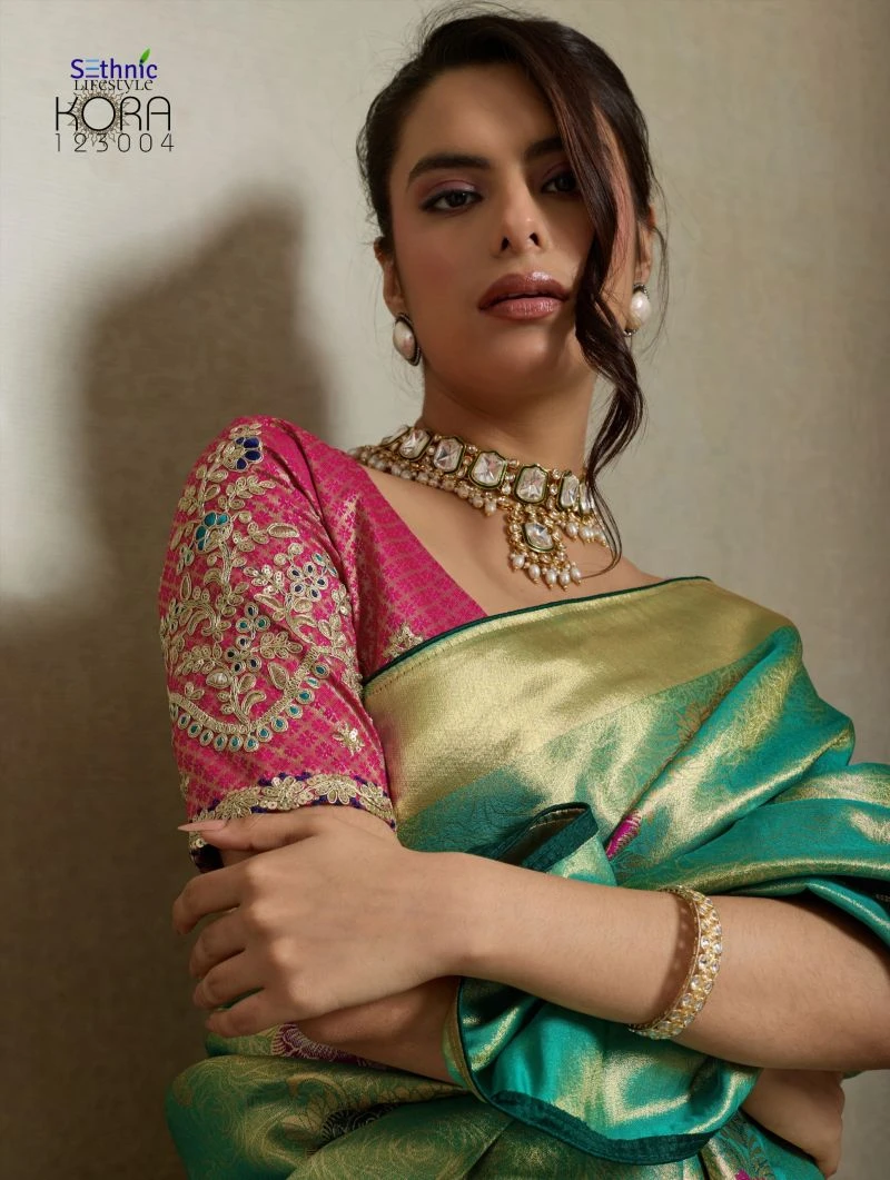 Sethnic Kora Tissue Banarasi Silk Jacquard With Meenakari Work Saree Collection 14
