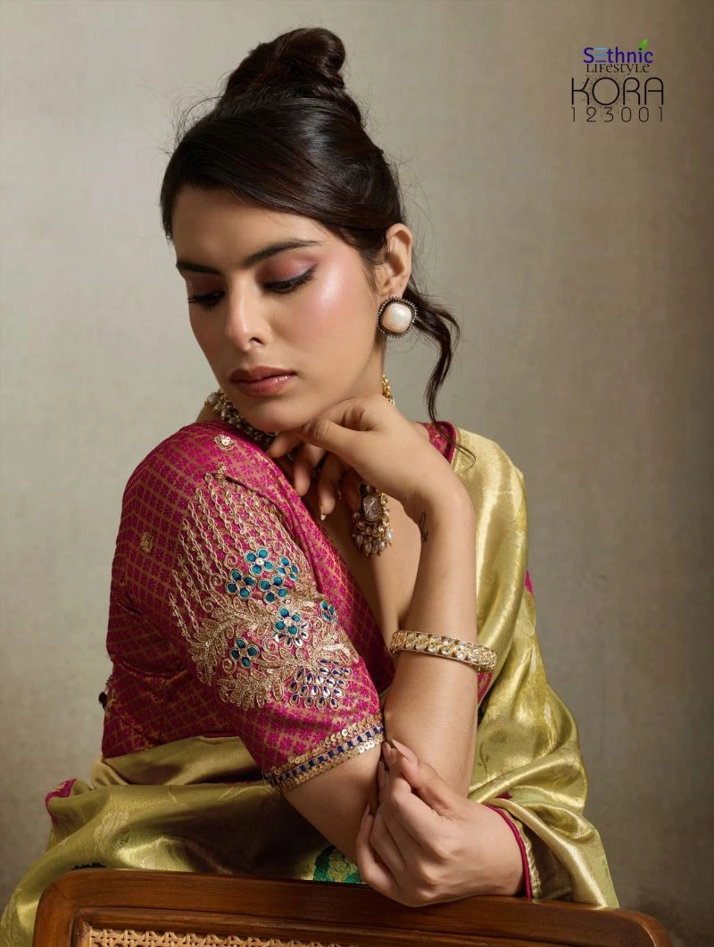 Sethnic Kora Tissue Banarasi Silk Jacquard With Meenakari Work Saree Collection 3