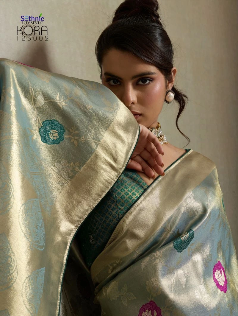 Sethnic Kora Tissue Banarasi Silk Jacquard With Meenakari Work Saree Collection 4