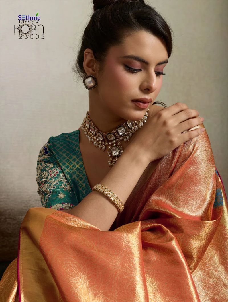 Sethnic Kora Tissue Banarasi Silk Jacquard With Meenakari Work Saree Collection 5