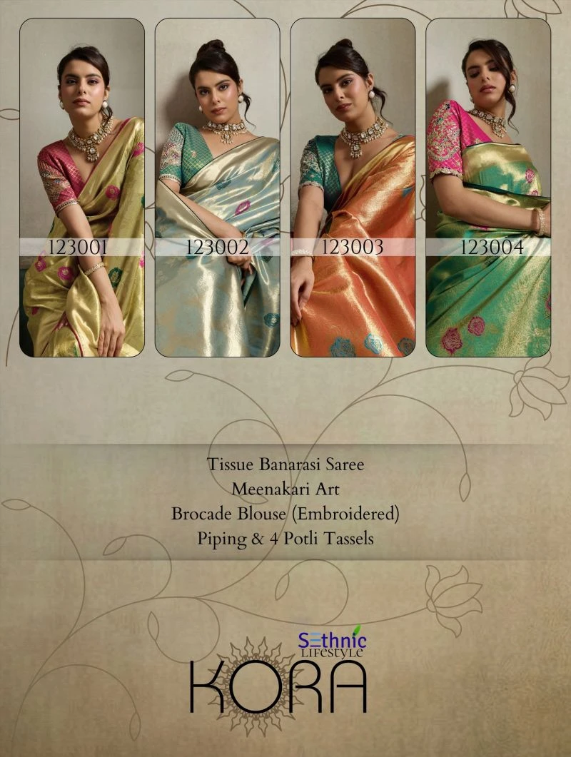 Sethnic Kora Tissue Banarasi Silk Jacquard With Meenakari Work Saree Collection 6