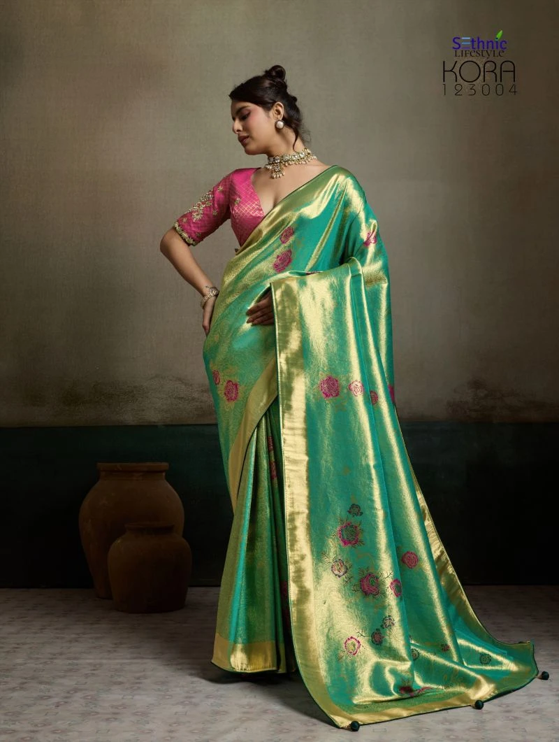 Sethnic Kora Tissue Banarasi Silk Jacquard With Meenakari Work Saree Collection 7