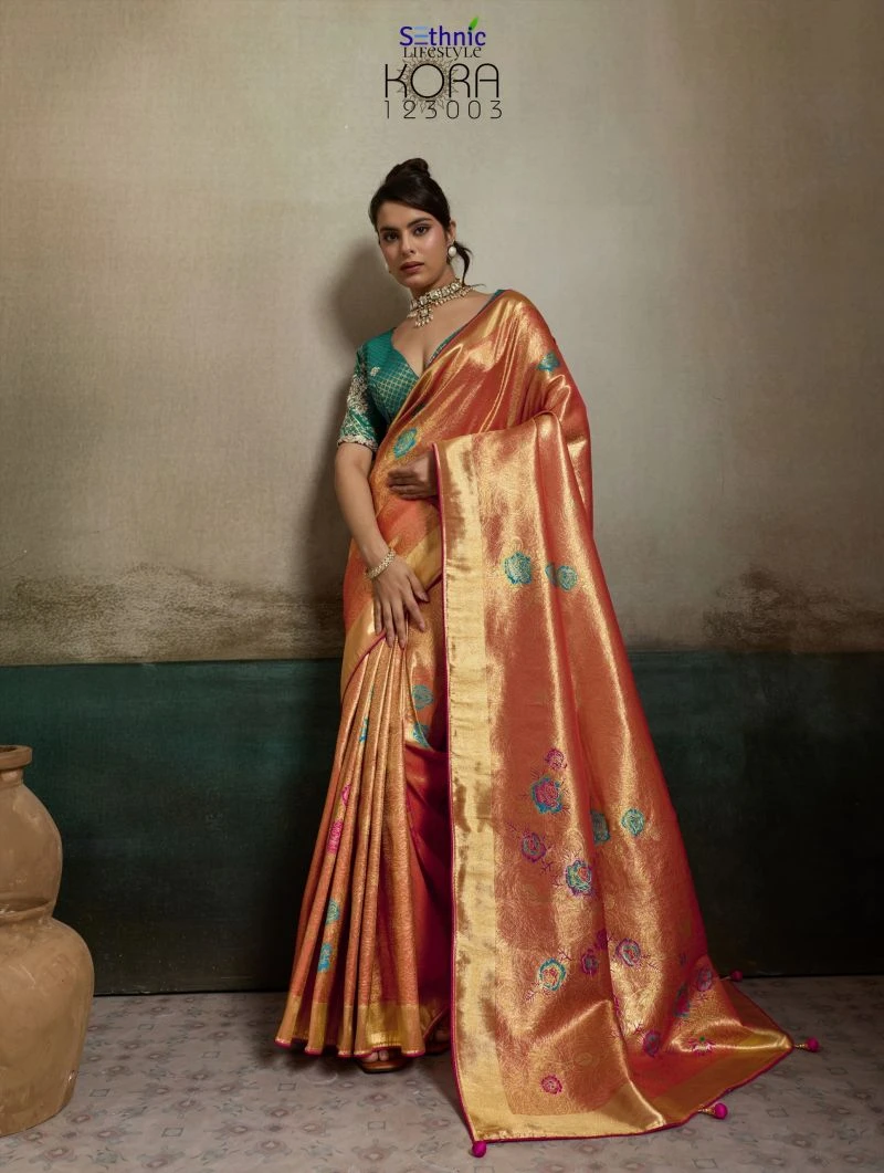 Sethnic Kora Tissue Banarasi Silk Jacquard With Meenakari Work Saree Collection 8