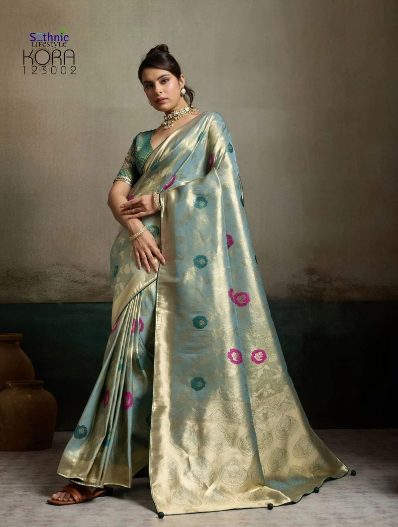 Sethnic Kora Tissue Banarasi Silk Jacquard With Meenakari Work Saree Collection 9