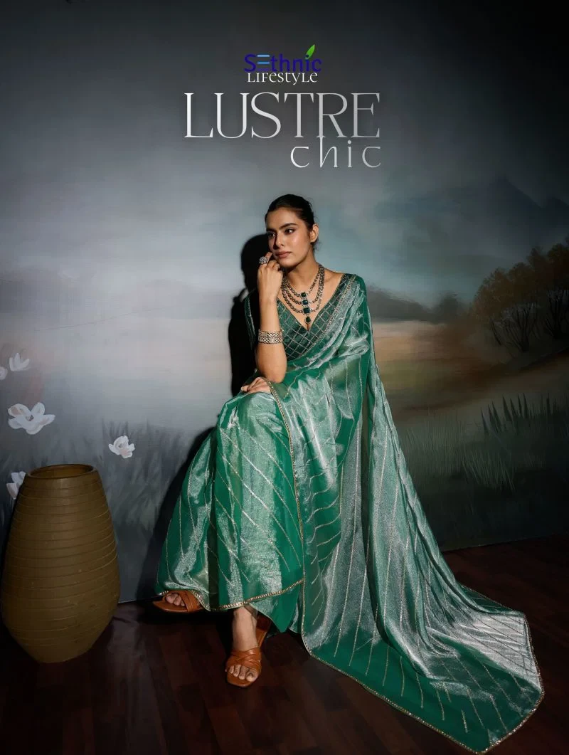 Sethnic Lustre Chic Moss Chiffon Zari Sequence Embroidered Saree Collection