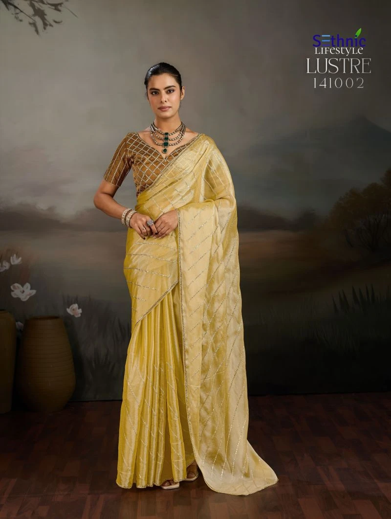 Sethnic Lustre Chic Moss Chiffon Zari Sequence Embroidered Saree Collection 2