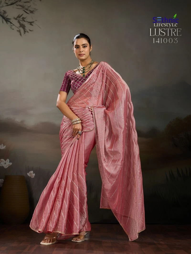 Sethnic Lustre Chic Moss Chiffon Zari Sequence Embroidered Saree Collection 3