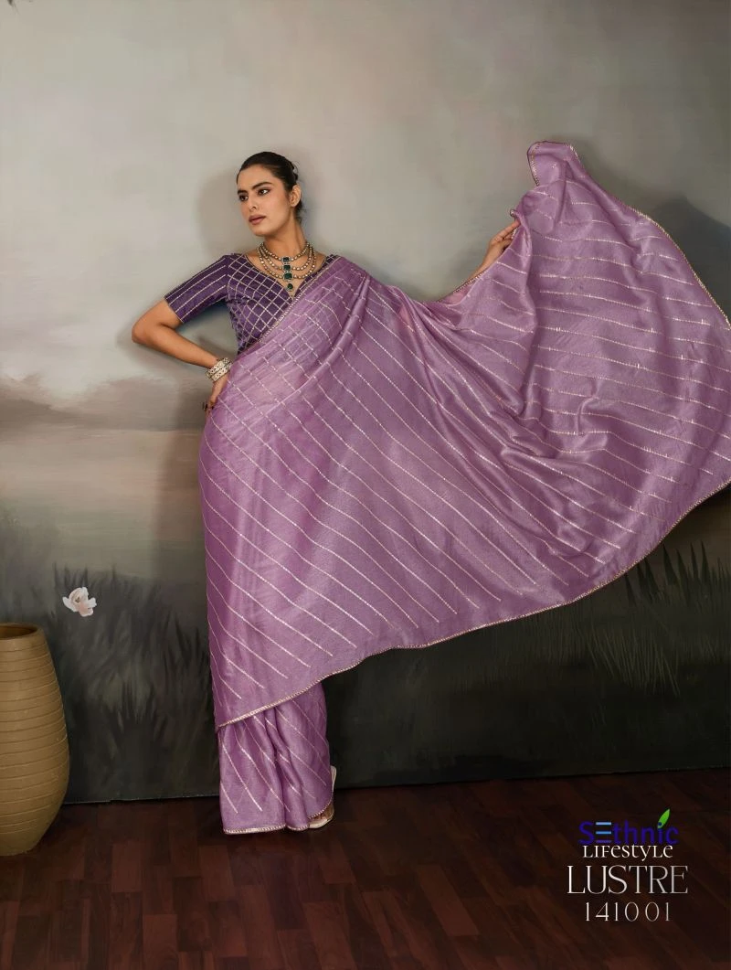 Sethnic Lustre Chic Moss Chiffon Zari Sequence Embroidered Saree Collection 4