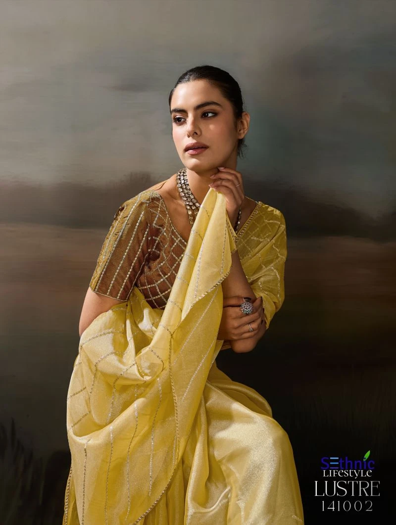 Sethnic Lustre Chic Moss Chiffon Zari Sequence Embroidered Saree Collection 6