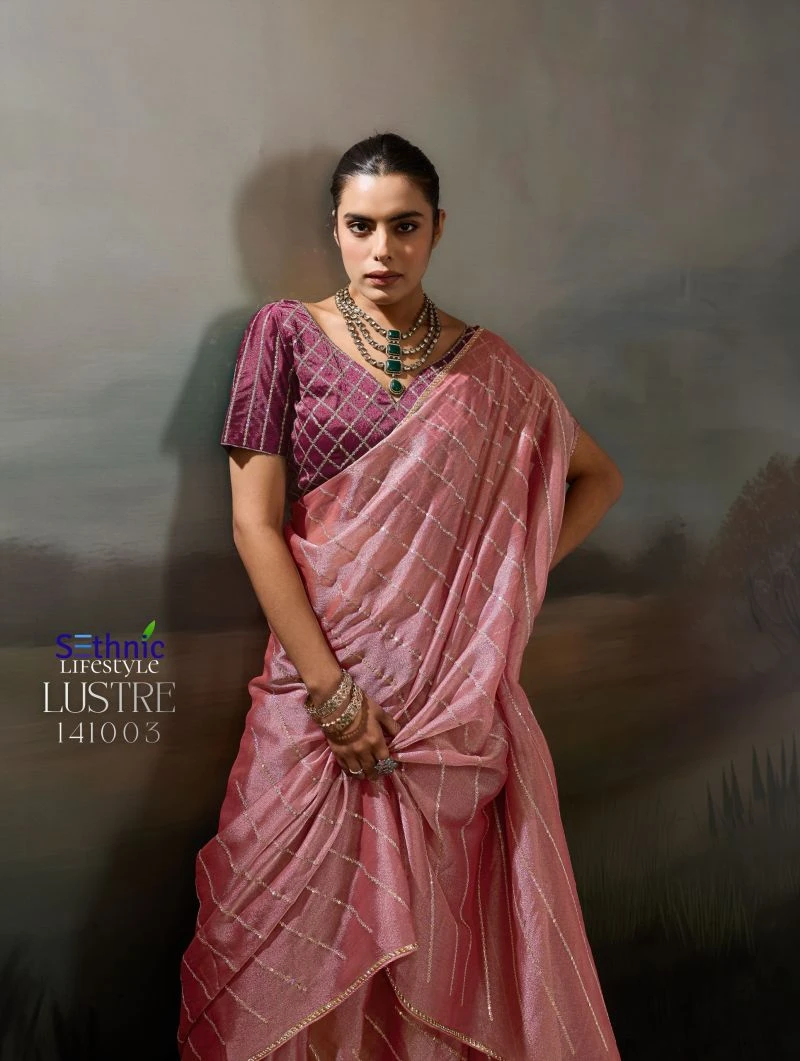 Sethnic Lustre Chic Moss Chiffon Zari Sequence Embroidered Saree Collection 9