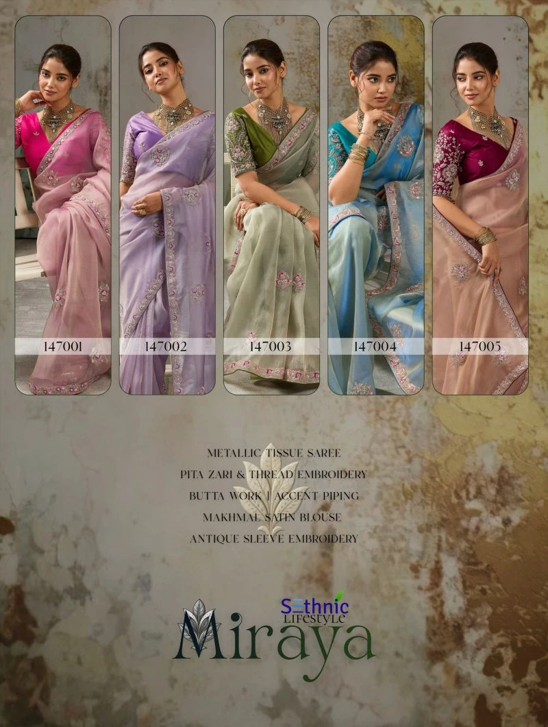 Sethnic Miraya Metallic Tissue Pita Zari And Thread Work Saree Collection 4