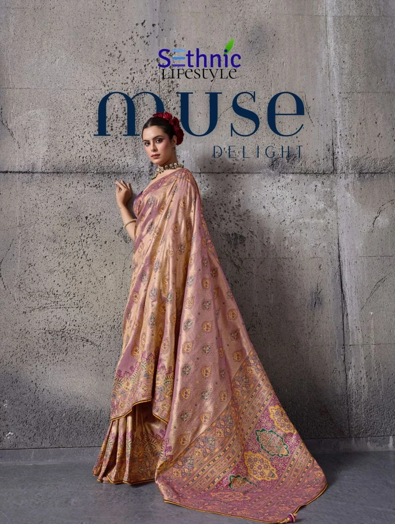Sethnic Muse Delight Banarasi Tissue Silk Meenakari Patta Weaving Saree Collection