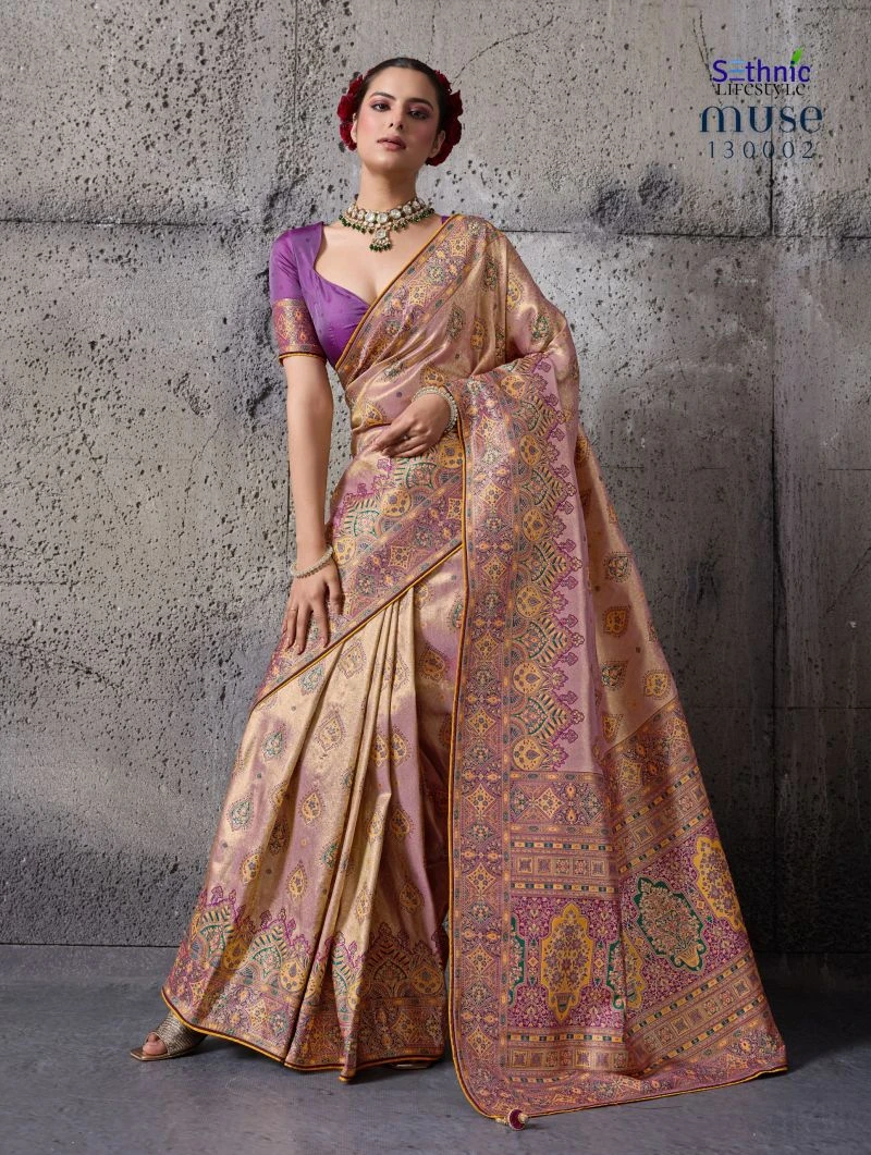 Sethnic Muse Delight Banarasi Tissue Silk Meenakari Patta Weaving Saree Collection 2