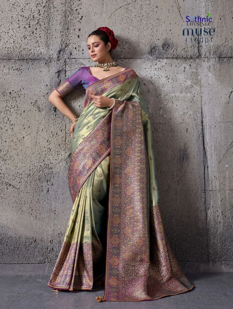 Sethnic Muse Delight Banarasi Tissue Silk Meenakari Patta Weaving Saree Collection 3