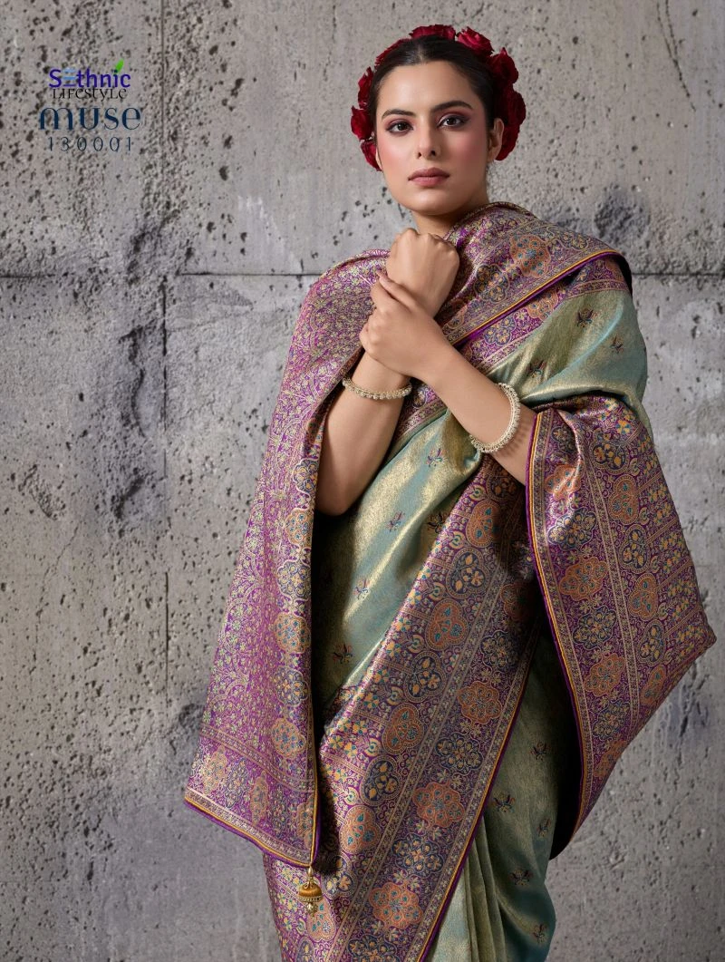 Sethnic Muse Delight Banarasi Tissue Silk Meenakari Patta Weaving Saree Collection 4