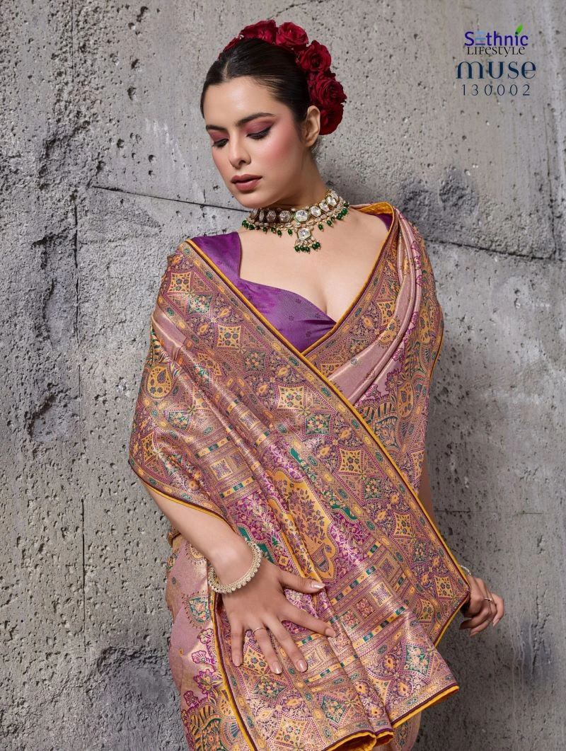 Sethnic Muse Delight Banarasi Tissue Silk Meenakari Patta Weaving Saree Collection 5