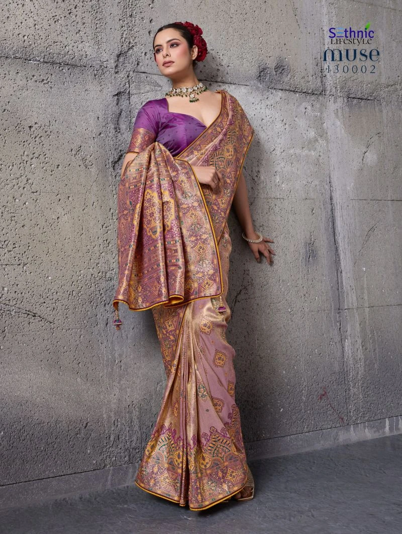 Sethnic Muse Delight Banarasi Tissue Silk Meenakari Patta Weaving Saree Collection 6