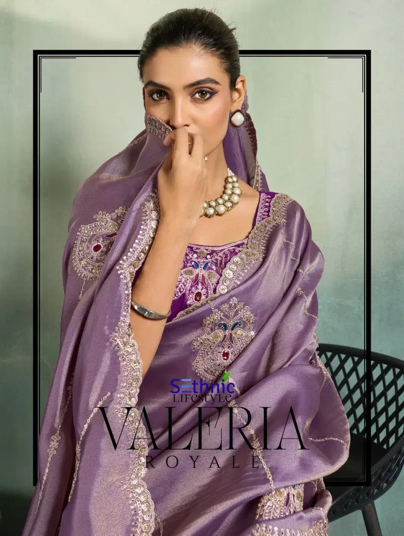 Sethnic Valeria Royale Self Stripe Embroidered Designer Saree Collection