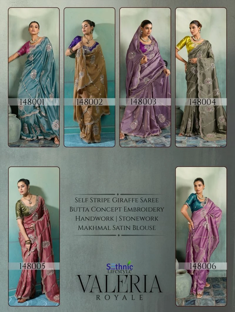 Sethnic Valeria Royale Self Stripe Embroidered Designer Saree Collection 10