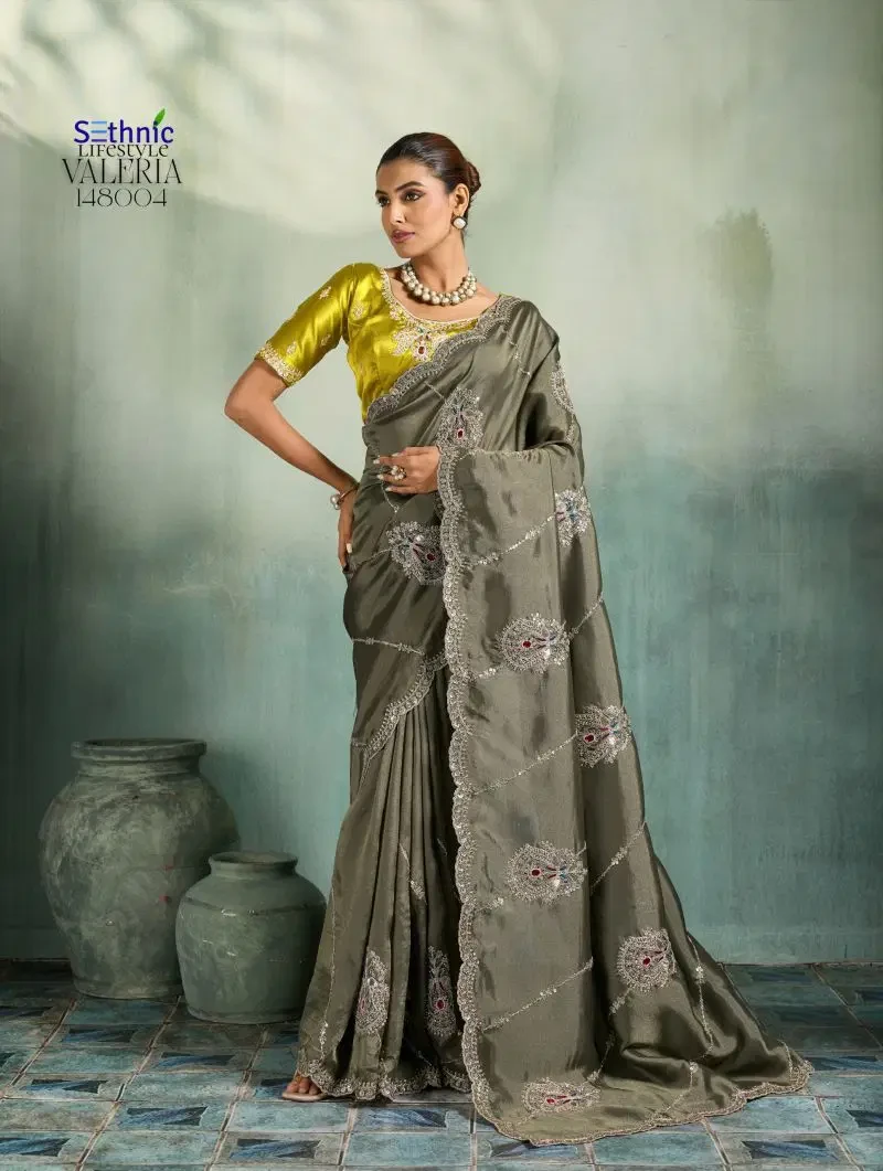 Sethnic Valeria Royale Self Stripe Embroidered Designer Saree Collection 11