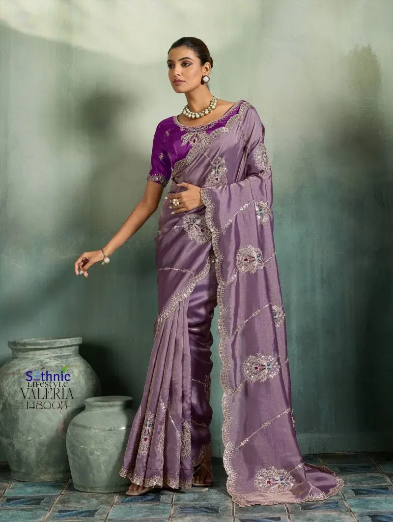 Sethnic Valeria Royale Self Stripe Embroidered Designer Saree Collection 12