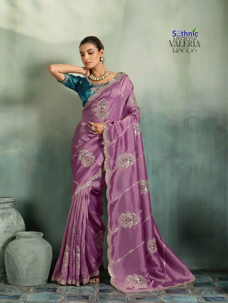 Sethnic Valeria Royale Self Stripe Embroidered Designer Saree Collection 13