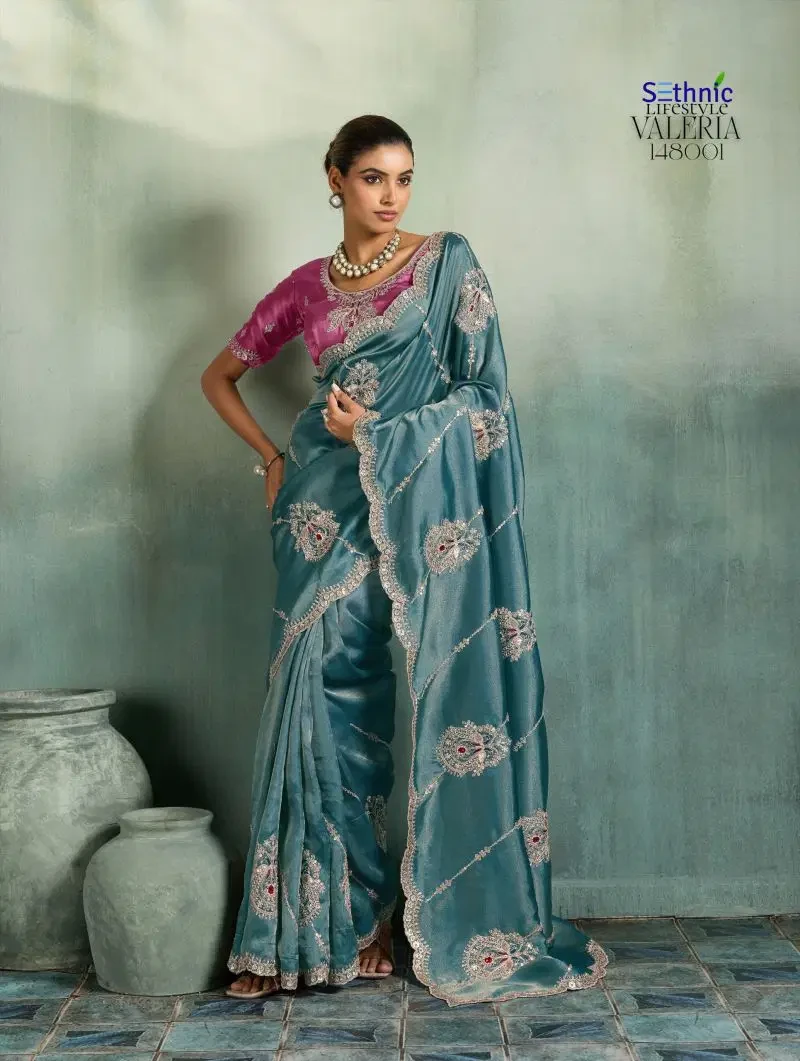 Sethnic Valeria Royale Self Stripe Embroidered Designer Saree Collection 14