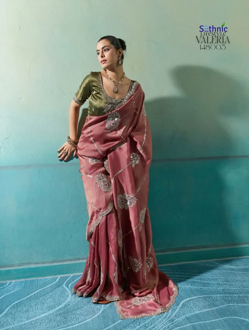 Sethnic Valeria Royale Self Stripe Embroidered Designer Saree Collection 15