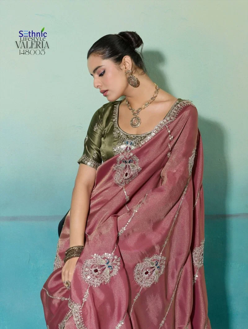 Sethnic Valeria Royale Self Stripe Embroidered Designer Saree Collection 16