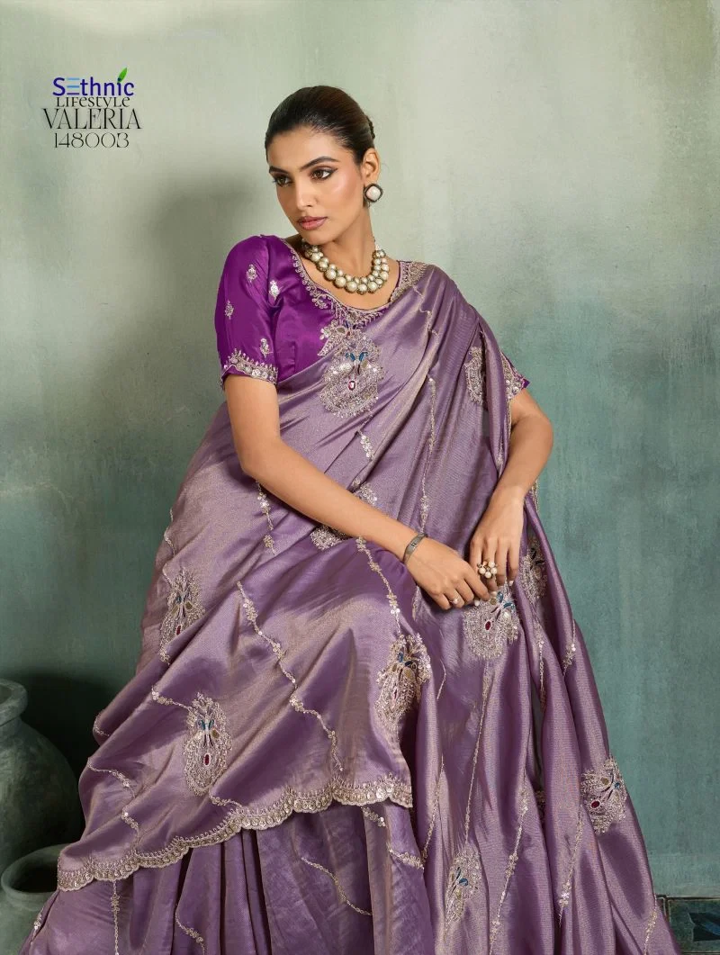 Sethnic Valeria Royale Self Stripe Embroidered Designer Saree Collection 17
