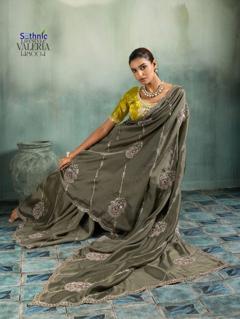 Sethnic Valeria Royale Self Stripe Embroidered Designer Saree Collection 18