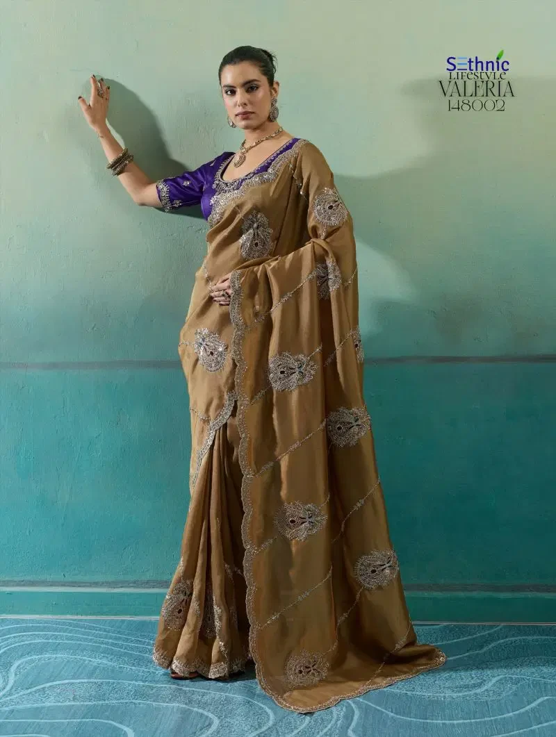 Sethnic Valeria Royale Self Stripe Embroidered Designer Saree Collection 2