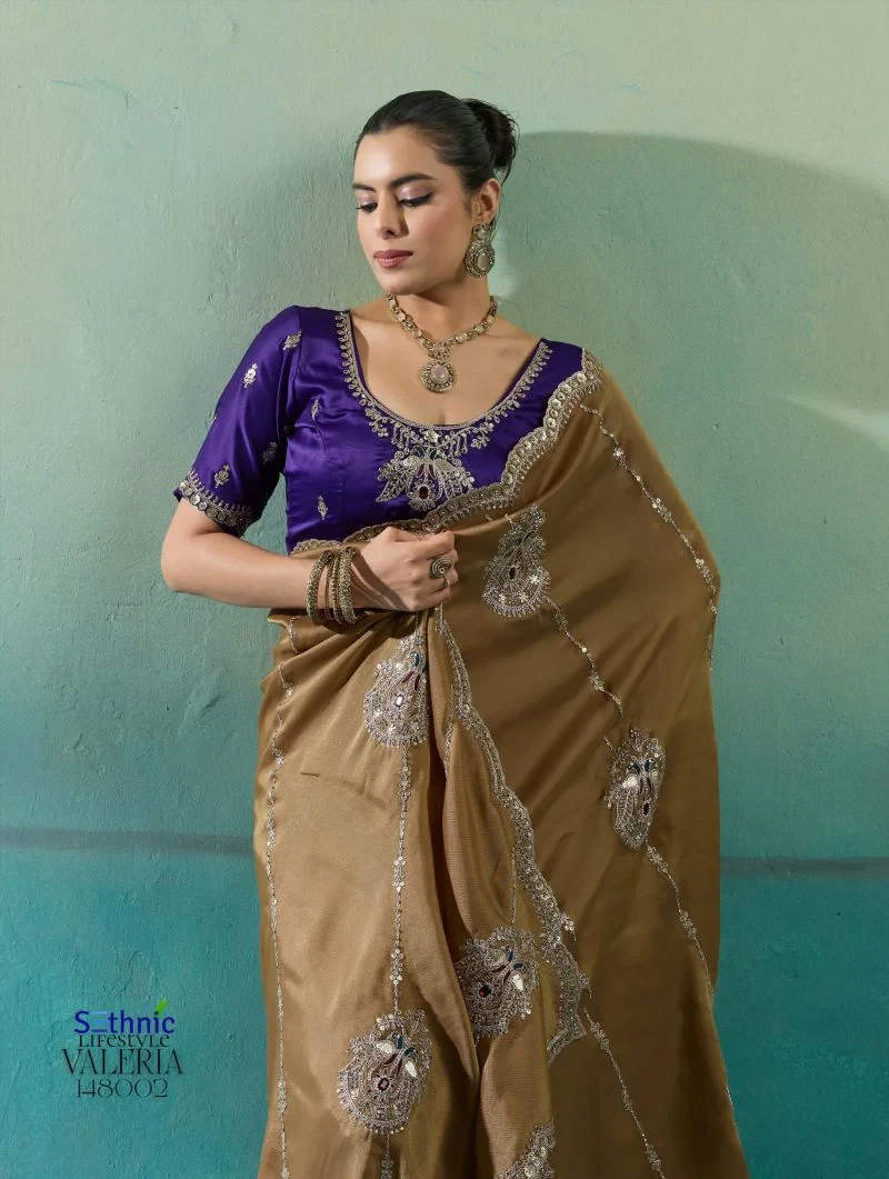 Sethnic Valeria Royale Self Stripe Embroidered Designer Saree Collection 3