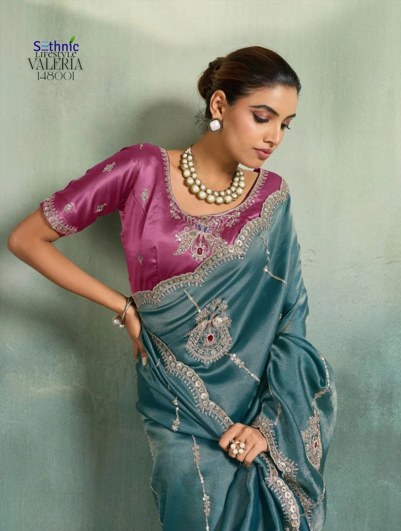 Sethnic Valeria Royale Self Stripe Embroidered Designer Saree Collection 4